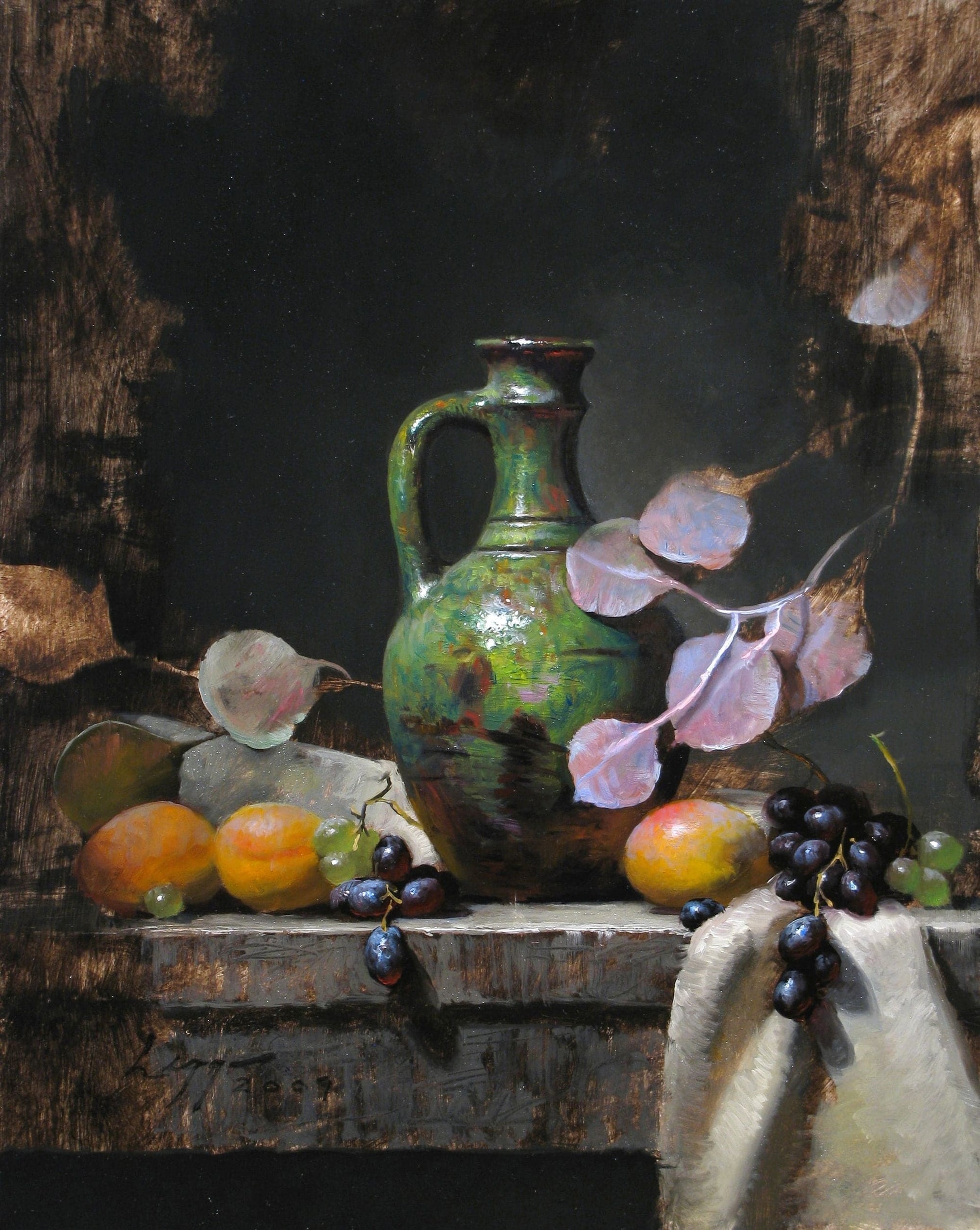 Jeff Legg Green Bottle & Apricots