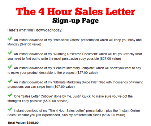 Justin Quick Marketing - 4 Hour Sales Letter