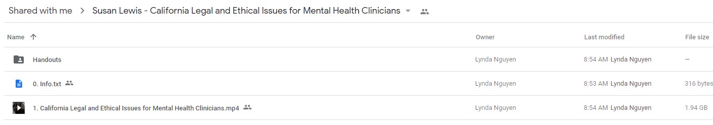 California Legal and Ethical Issues for Mental Health Clinicians - Susan Lewis