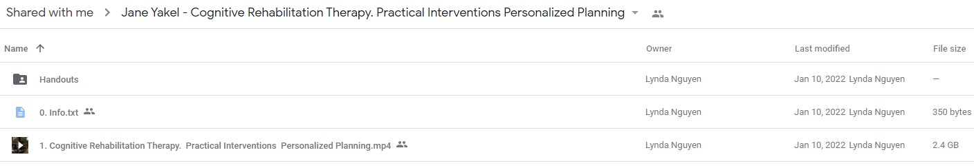 Cognitive Rehabilitation Therapy Practical Interventions & Personalized Planning - Jane Yakel