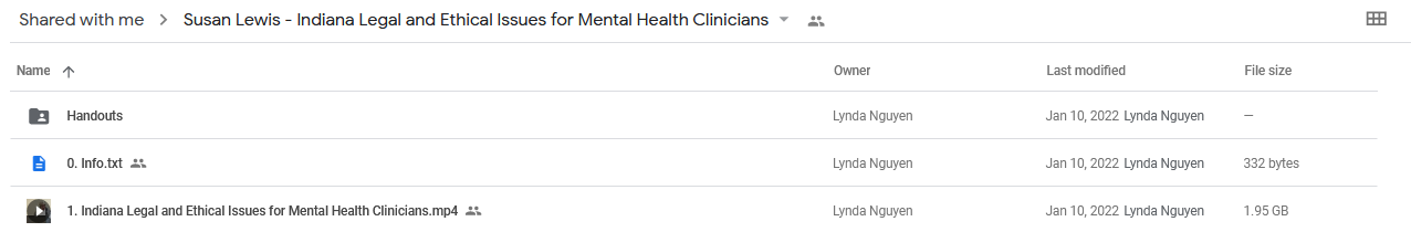 Indiana Legal and Ethical Issues for Mental Health Clinicians - Susan Lewis