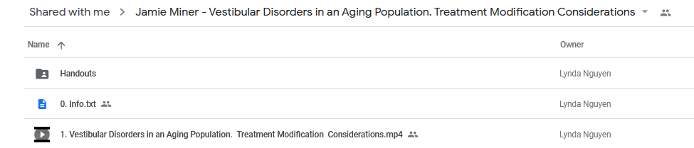 Jamie Miner - Vestibular Disorders in an Aging Population: Treatment Modification & Considerations